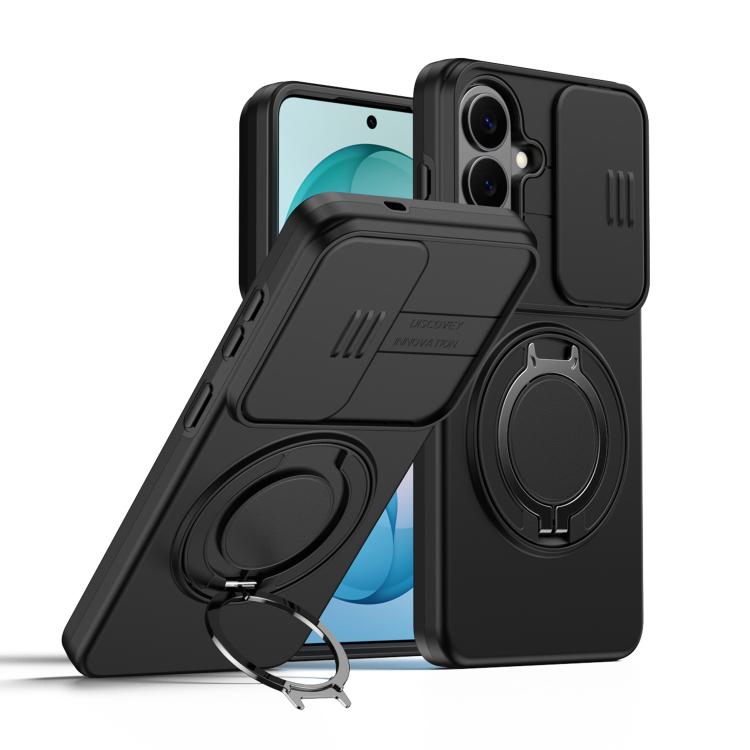 

For Samsung Galaxy S26+ 5G Camera Sliding Shield Magnetic Rotation Holder Phone Case(Black)