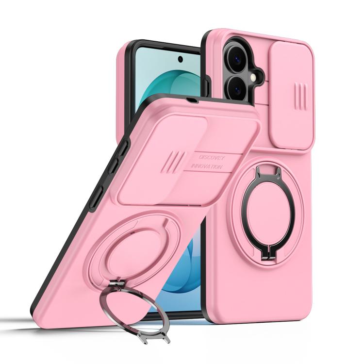 For Galaxy S26+ 5G Camera Sliding Shield Magnetic Rotation Holder Phone Case(Pink)
