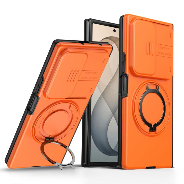 For Galaxy Z Fold8 Ultra 5G Camera Sliding Shield Magnetic Rotation Holder Phone Case(Orange)