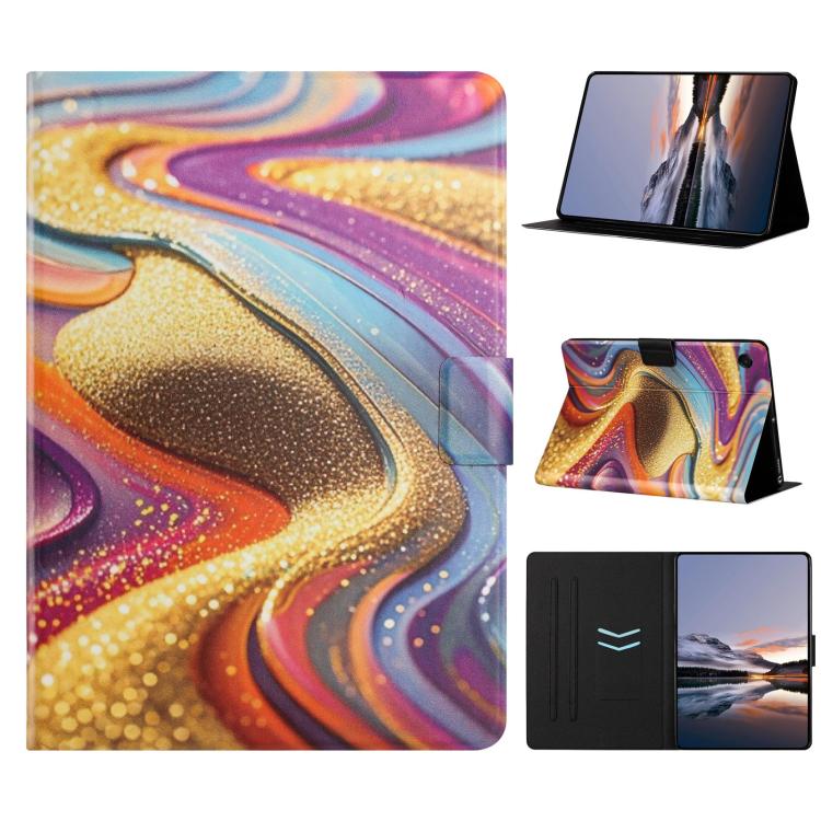 

For Samsung Galaxy Tab A11+ / A9+ Litchi Texture Voltage Painted Vegan Leather Smart Tablet Case(Golden Sands)