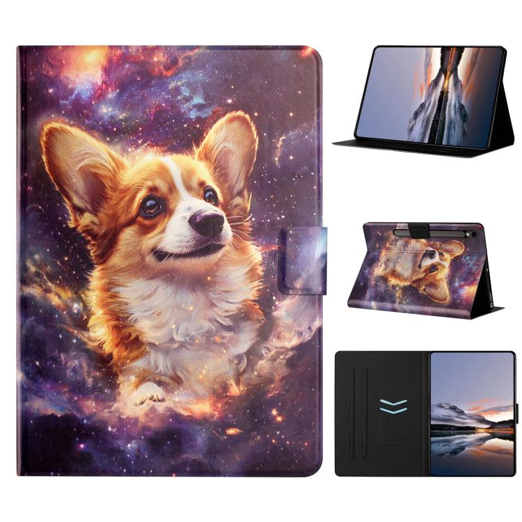For Samsung Galaxy Tab S9 FE / S10 FE Litchi Texture Voltage Painted Vegan Leather Smart Tablet Case(Corgi)