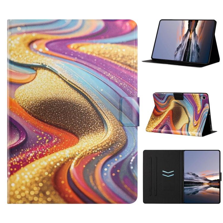 For Samsung Galaxy Tab S11 Litchi Texture Voltage Painted Vegan Leather Smart Tablet Case(Golden Sands)