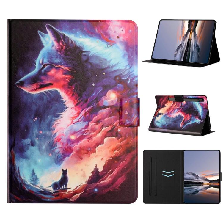 For Samsung Galaxy Tab S10 FE+ Litchi Texture Voltage Painted Vegan Leather Smart Tablet Case(Colorful Wolf)