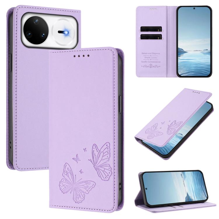 

For Huawei nova 15 Pro / 15 Ultra Strong Magnetic Dual Butterfly RFID Vegan Leather Phone Case(Light Purple)