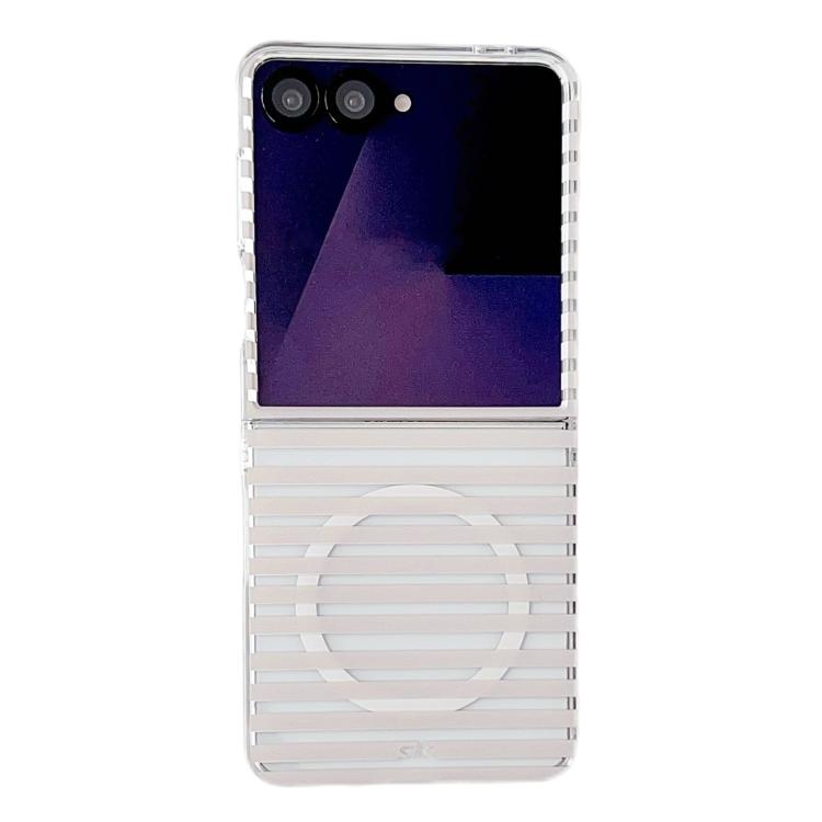 

For Samsung Galaxy Z Flip7 FE / Flip6 PC Matte Striped Magnetic Phone Case(White)