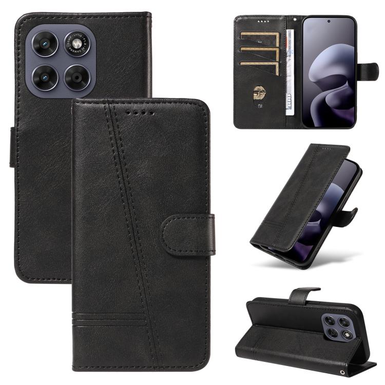 

For Motorola Moto G67 5G/G77 5G Global T-type Stitch Leather Phone Case(Black)