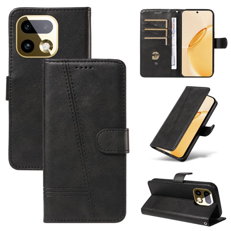 

For Realme 16 Pro+ 5G Global T-type Stitch Leather Phone Case(Black)