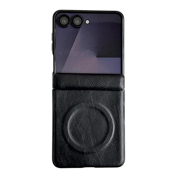 

For Samsung Galaxy Z Flip7 Integrated Magnetic Axis Crazy Horse Texture Phone Case with Magnetic Ring(Black)