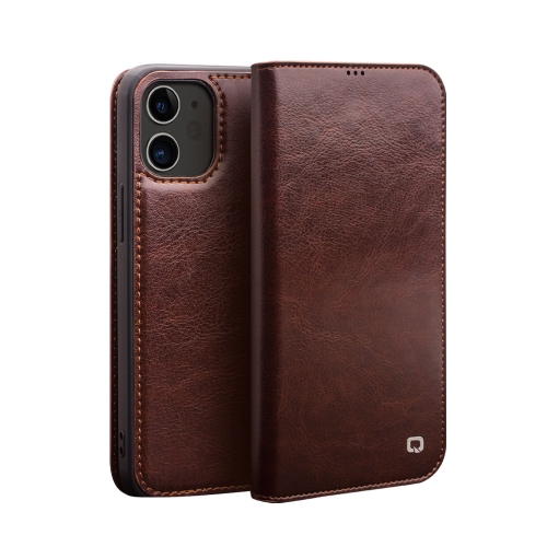 

For iPhone 12 / 12 Pro QIALINO Horizontal Flip Leather Case with Holder & Card Slots & Wallet(Brown)