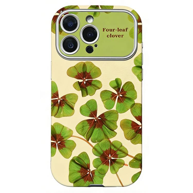 For iPhone 16 Pro Max Rounded Edge Large Window Silicone Phone Case(Four-leaf Clover)