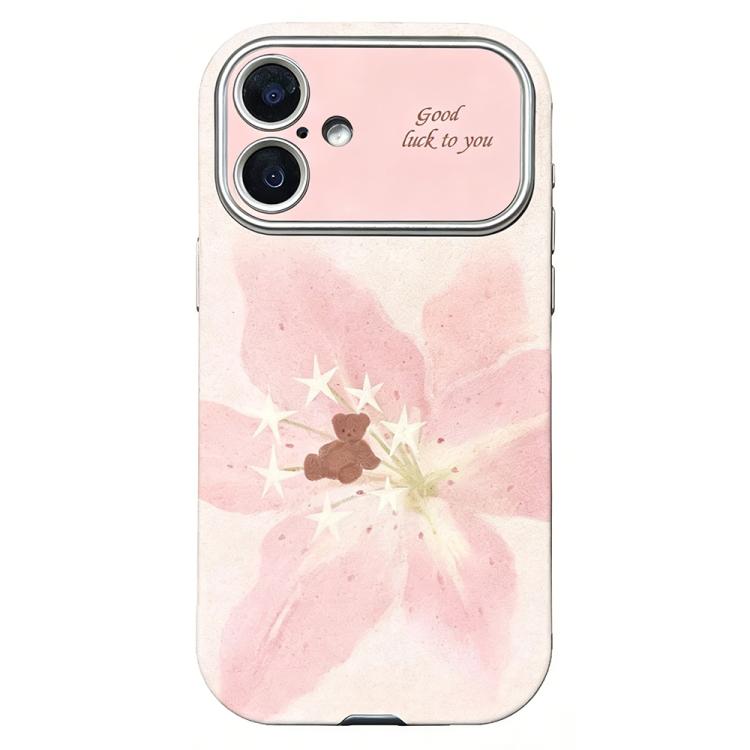 For iPhone 16 Rounded Edge Large Window Silicone Phone Case(Flower Bear)