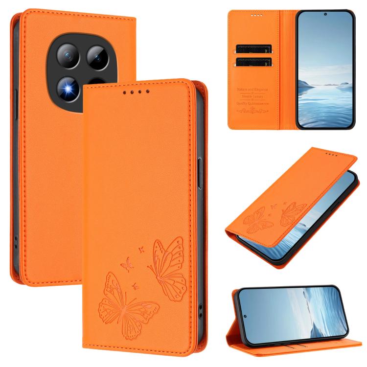 

For Redmi Note 15 Pro+ 5G 163.3mm / Poco M8 Pro 5G Strong Magnetic Dual Butterfly RFID Vegan Leather Phone Case(Orange)