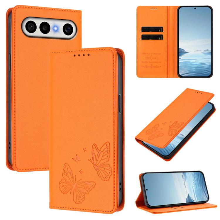 For vivo S30 Pro mini 5G Strong Magnetic Dual Butterfly RFID Vegan Leather Phone Case(Orange)