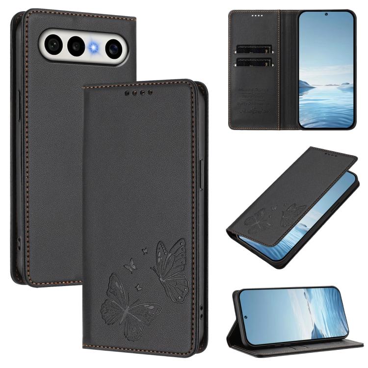 For vivo S30 Pro mini 5G Strong Magnetic Dual Butterfly RFID Vegan Leather Phone Case(Black)