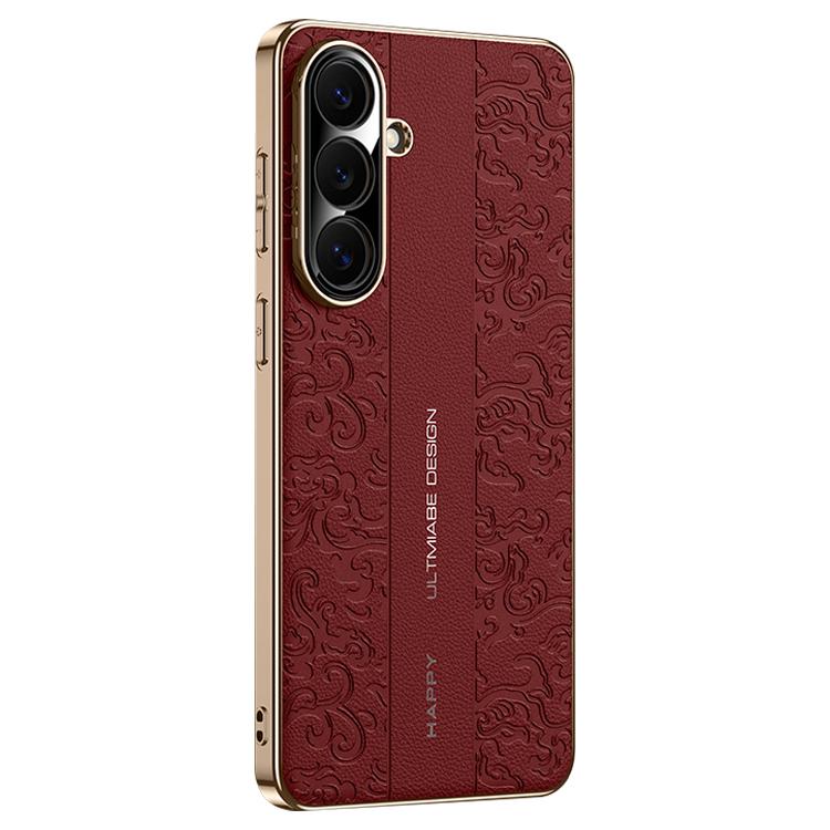 For Samsung Galaxy S25 5G Cloud Dragon Pattern Plain Leather PC Phone Case(Red)