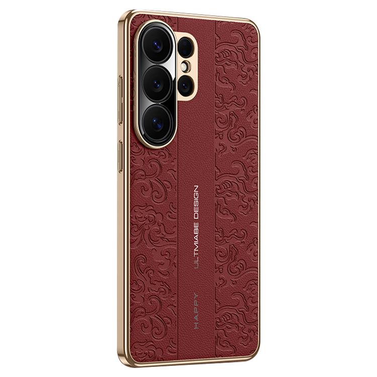 For Samsung Galaxy S25 Ultra 5G Cloud Dragon Pattern Plain Leather PC Phone Case(Red)