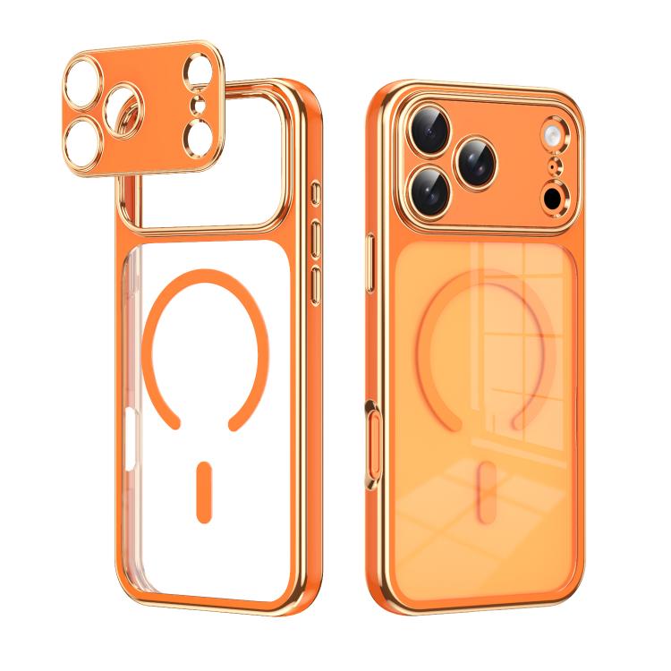 

For iPhone 17 Pro Max Electroplated Dual Color TPU Detachable Lens Magnetic Shockproof Phone Case(Orange)