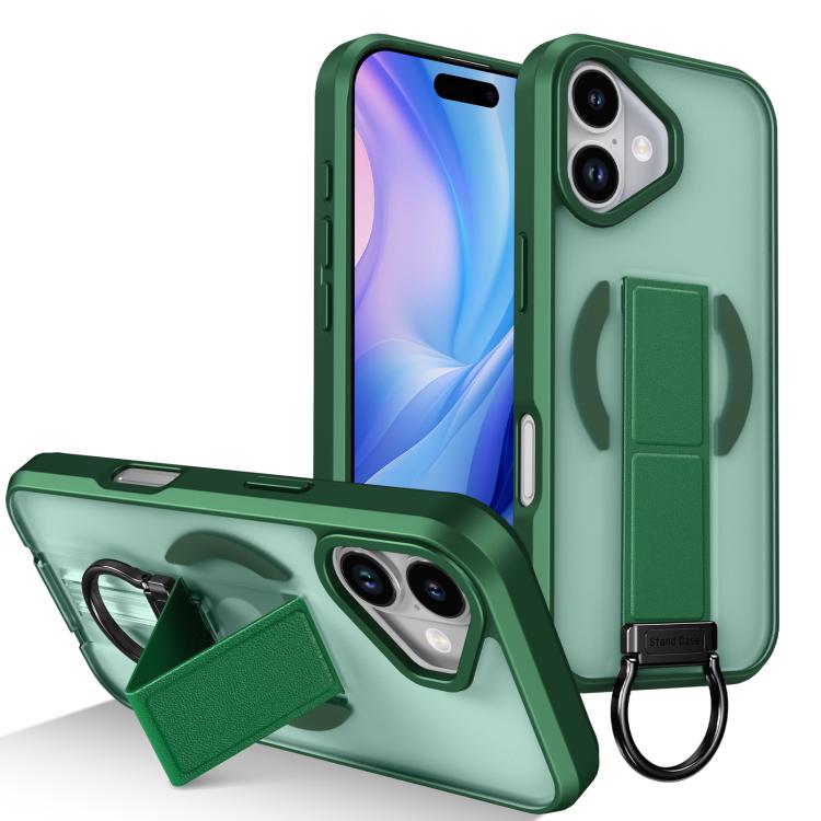 For iPhone 17 Skin-Friendly D-Ring Holder Magnetic Shockproof Phone Case(Green)