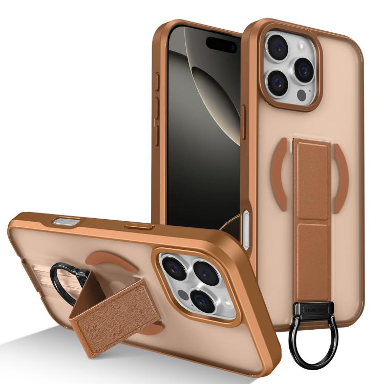 

For iPhone 16 Pro Max Skin-Friendly D-Ring Holder Magnetic Shockproof Phone Case(Khaki)