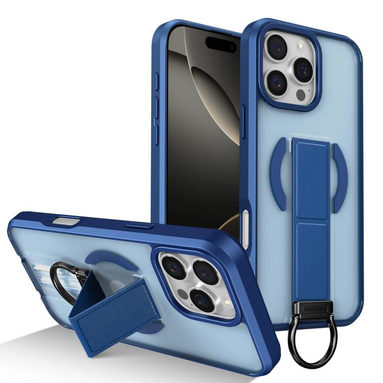 

For iPhone 16 Pro Max Skin-Friendly D-Ring Holder Magnetic Shockproof Phone Case(Blue)