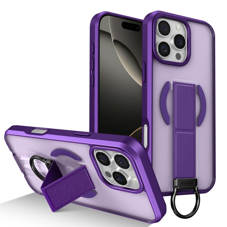 

For iPhone 16 Pro Max Skin-Friendly D-Ring Holder Magnetic Shockproof Phone Case(Purple)