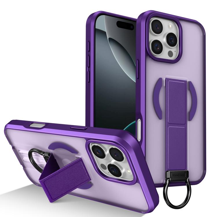 

For iPhone 16 Pro Skin-Friendly D-Ring Holder Magnetic Shockproof Phone Case(Purple)