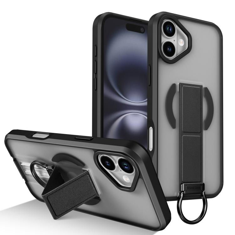 

For iPhone 16 Plus Skin-Friendly D-Ring Holder Magnetic Shockproof Phone Case(Black)