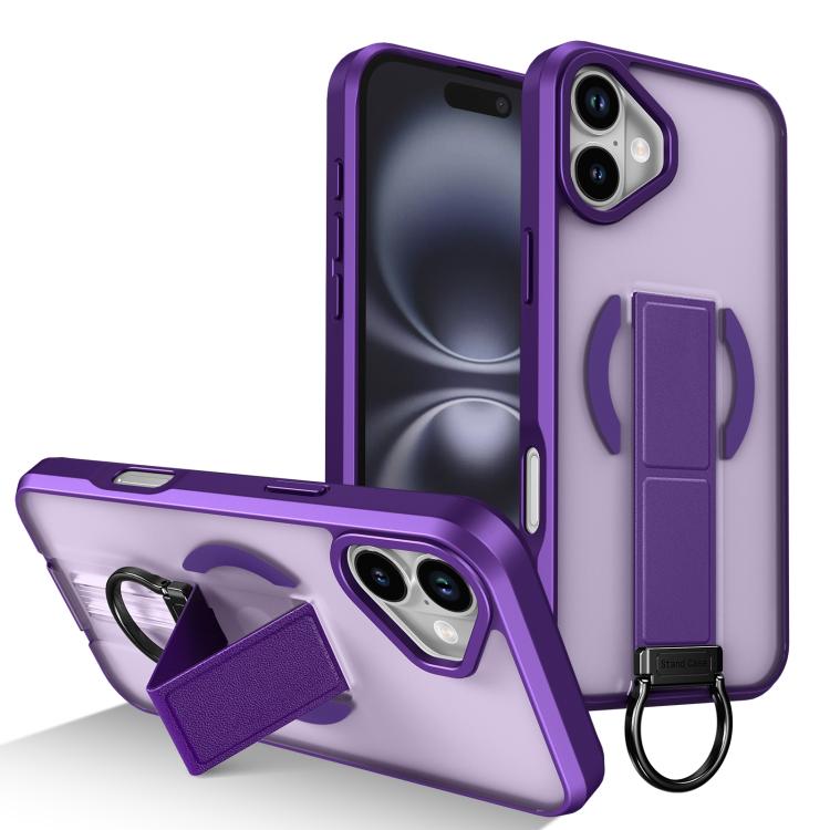 

For iPhone 16 Plus Skin-Friendly D-Ring Holder Magnetic Shockproof Phone Case(Purple)