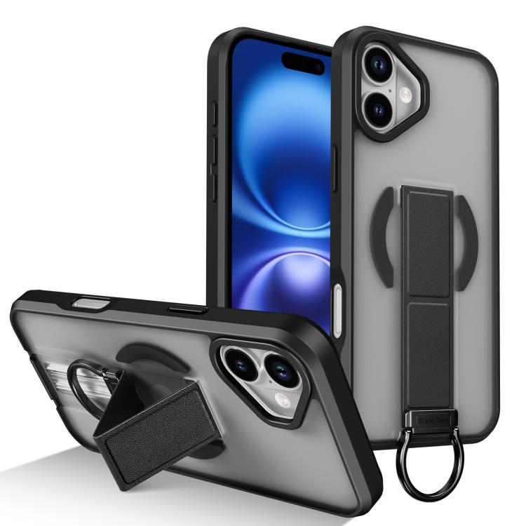 For iPhone 16 Skin-Friendly D-Ring Holder Magnetic Shockproof Phone Case(Black)