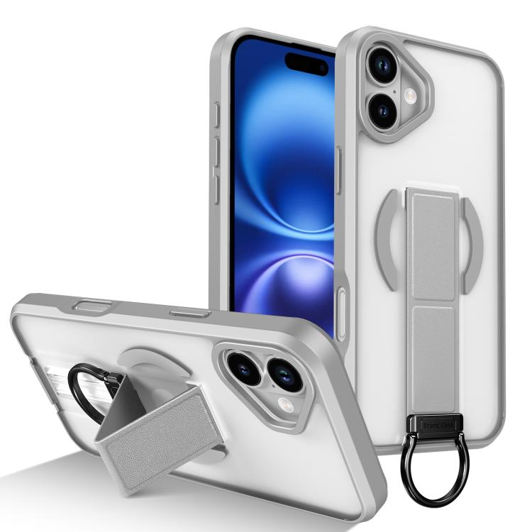 

For iPhone 16 Skin-Friendly D-Ring Holder Magnetic Shockproof Phone Case(Gray)