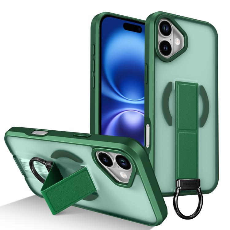 

For iPhone 16 Skin-Friendly D-Ring Holder Magnetic Shockproof Phone Case(Green)