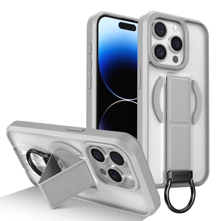 

For iPhone 14 Pro Skin-Friendly D-Ring Holder Magnetic Shockproof Phone Case(Gray)