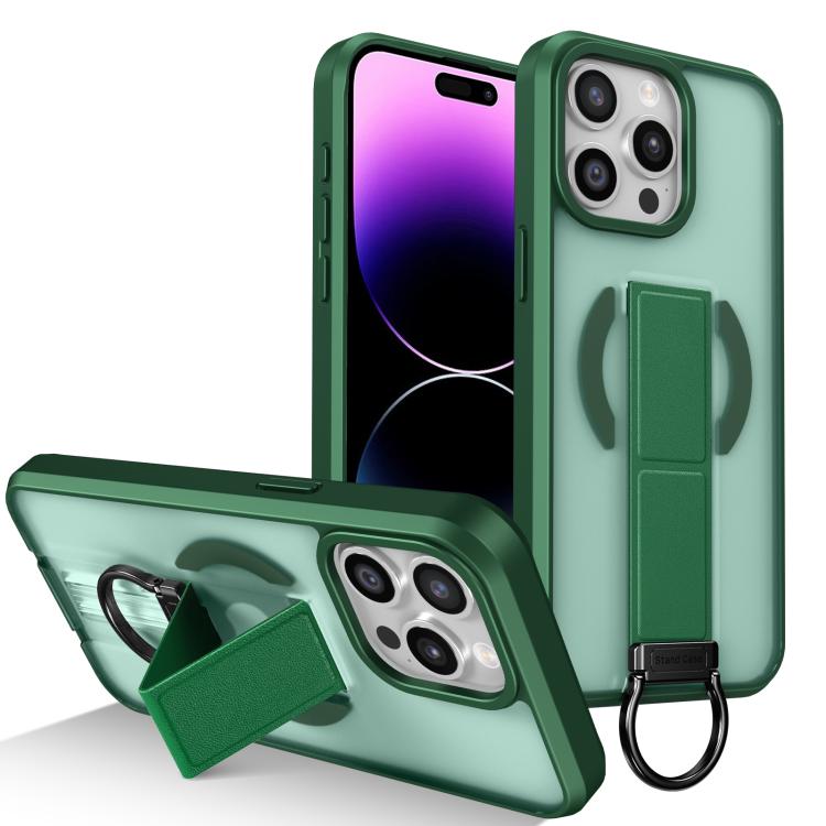 

For iPhone 14 Pro Max Skin-Friendly D-Ring Holder Magnetic Shockproof Phone Case(Green)