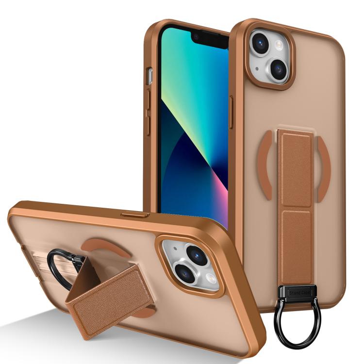 

For iPhone 13 Skin-Friendly D-Ring Holder Magnetic Shockproof Phone Case(Khaki)