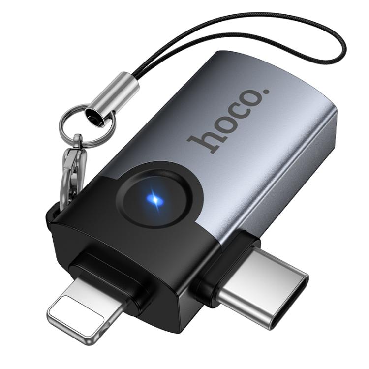 

hoco Victory UA46D 2 in 1 8 Pin and USB-C / Type-C Male to USB Female Adapter(Metal Gray)