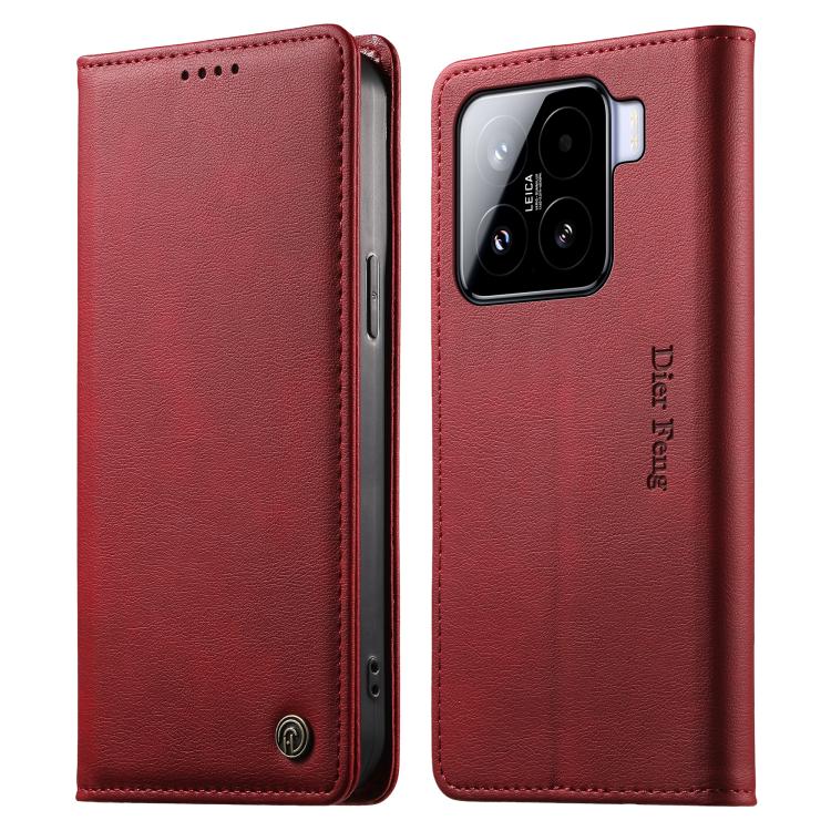 

For Xiaomi 15 Dierfeng Metal Snap Magnetic RFID Vegan Leather Phone Case(Red)