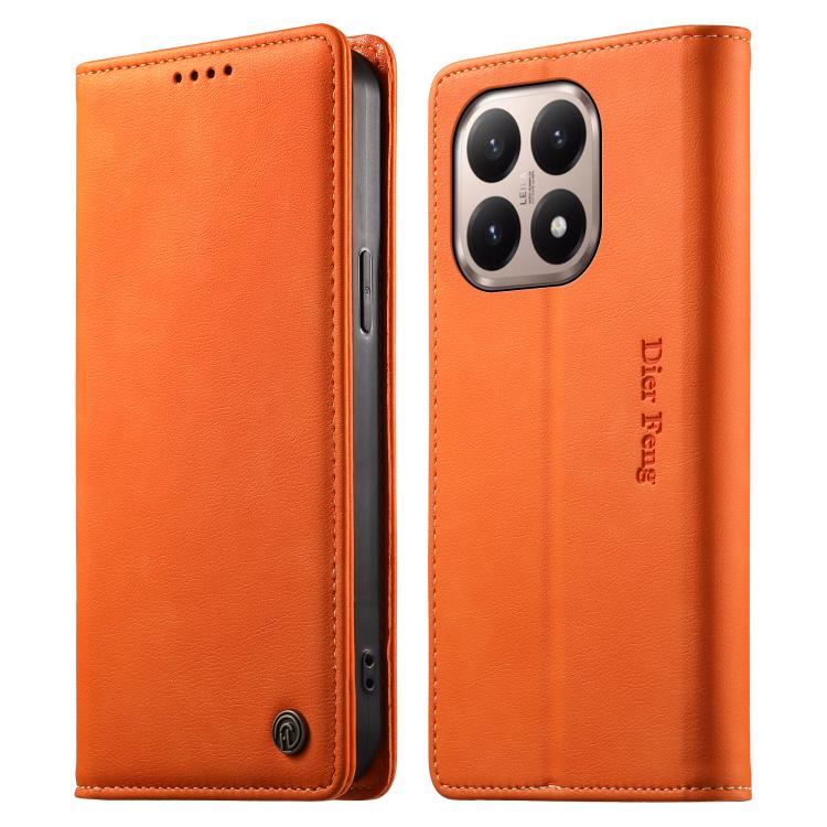 

For Xiaomi 15T 5G Dierfeng Metal Snap Magnetic RFID Vegan Leather Phone Case(Orange)