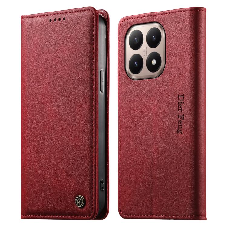 

For Xiaomi 15T 5G Dierfeng Metal Snap Magnetic RFID Vegan Leather Phone Case(Red)