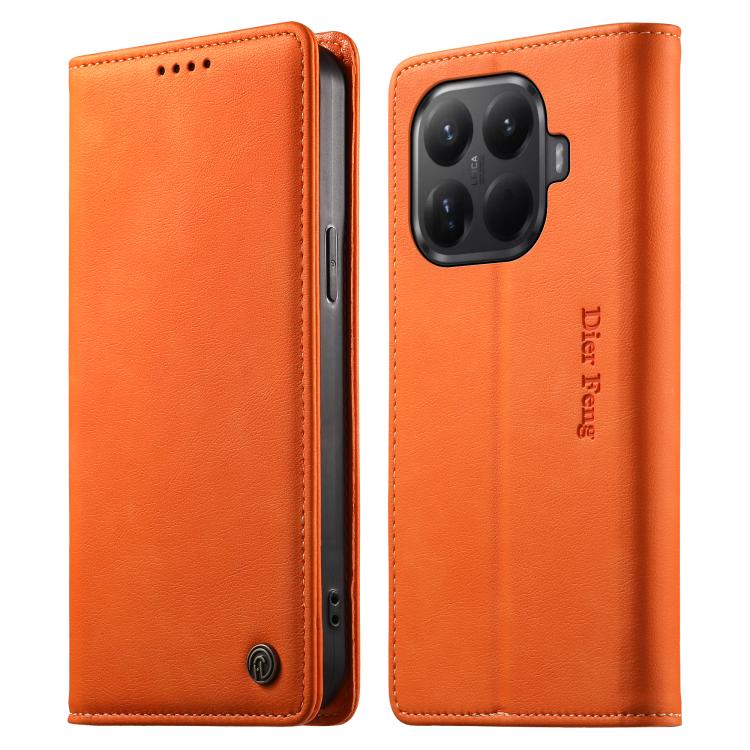 

For Xiaomi 15T Pro 5G Dierfeng Metal Snap Magnetic RFID Vegan Leather Phone Case(Orange)