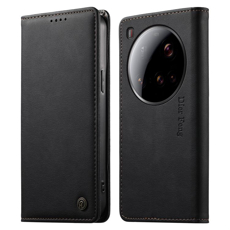 

For Xiaomi 15 Ultra Dierfeng Metal Snap Magnetic RFID Vegan Leather Phone Case(Black)