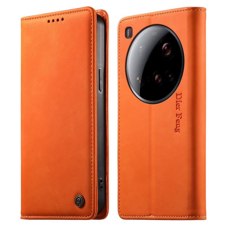 

For Xiaomi 15 Ultra Dierfeng Metal Snap Magnetic RFID Vegan Leather Phone Case(Orange)