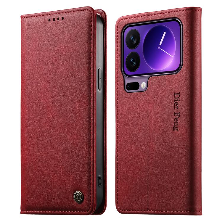 

For Xiaomi 17 Pro Dierfeng Metal Snap Magnetic RFID Vegan Leather Phone Case(Red)
