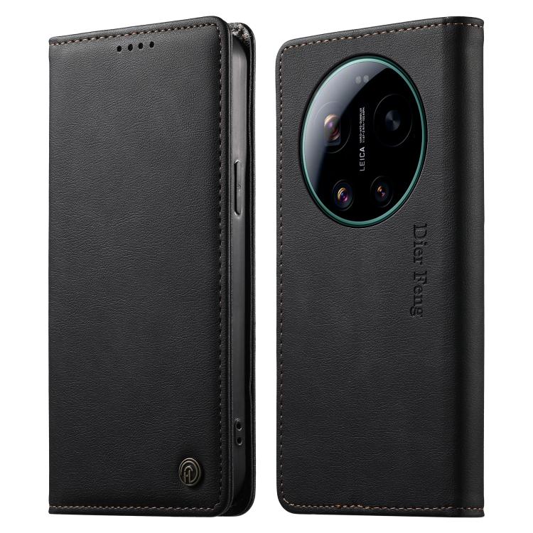

For Xiaomi 17 Ultra Dierfeng Metal Snap Magnetic RFID Vegan Leather Phone Case(Black)
