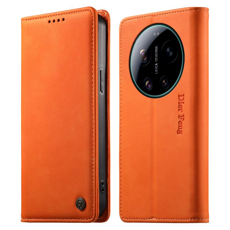 

For Xiaomi 17 Ultra Dierfeng Metal Snap Magnetic RFID Vegan Leather Phone Case(Orange)