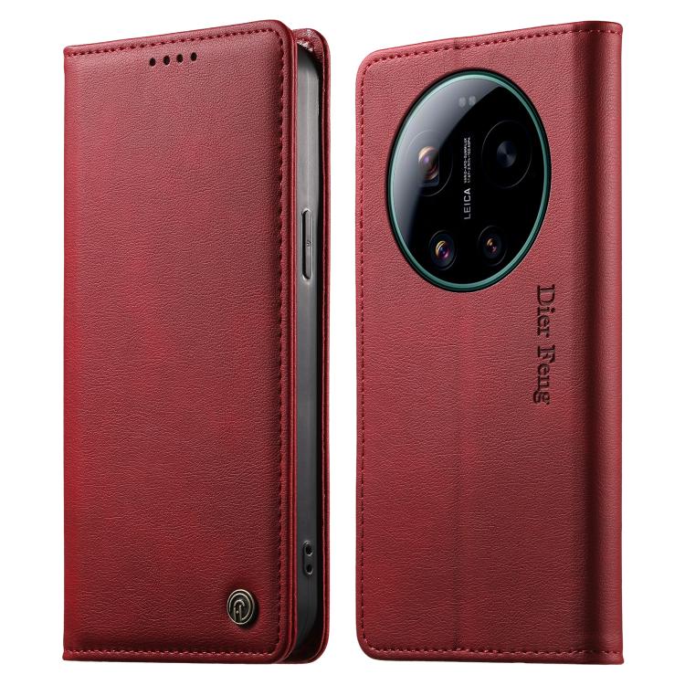 

For Xiaomi 17 Ultra Dierfeng Metal Snap Magnetic RFID Vegan Leather Phone Case(Red)