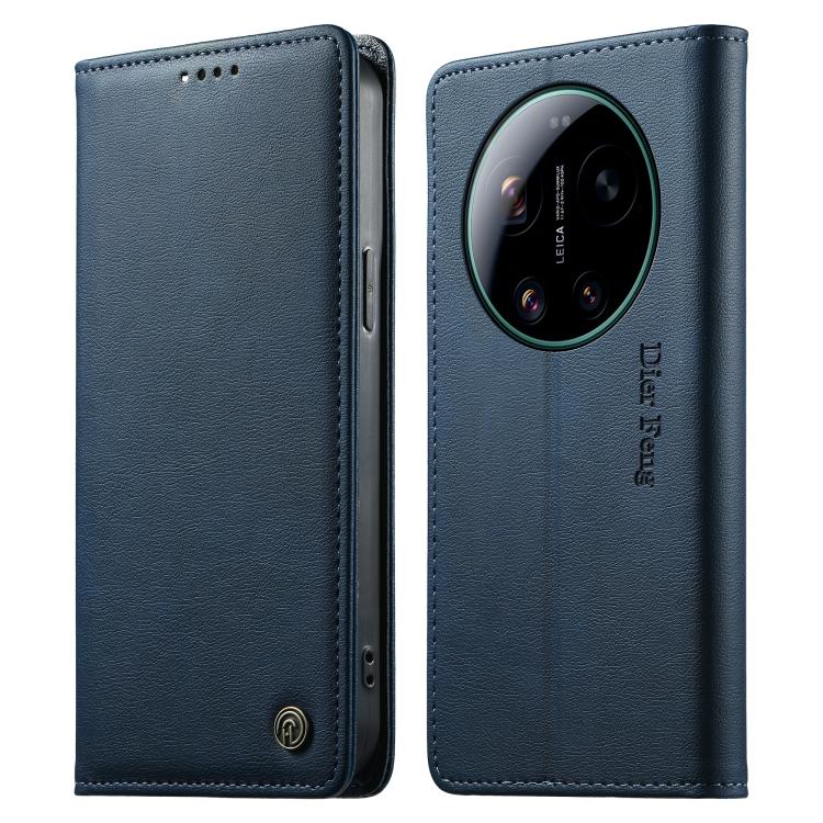 

For Xiaomi 17 Ultra Dierfeng Metal Snap Magnetic RFID Vegan Leather Phone Case(Blue)