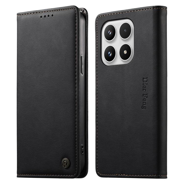 For Xiaomi 17 Max 5G Dierfeng Metal Snap Magnetic RFID Vegan Leather Phone Case(Black)