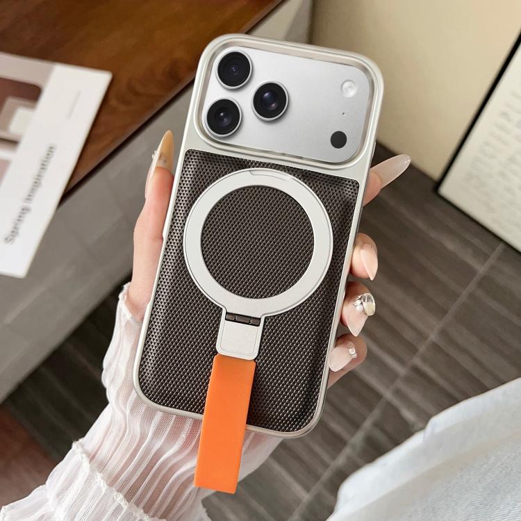 For iPhone 17 Pro Max Electroplated Diamond Texture Ring Magnetic Holder Phone Case(Coffee)