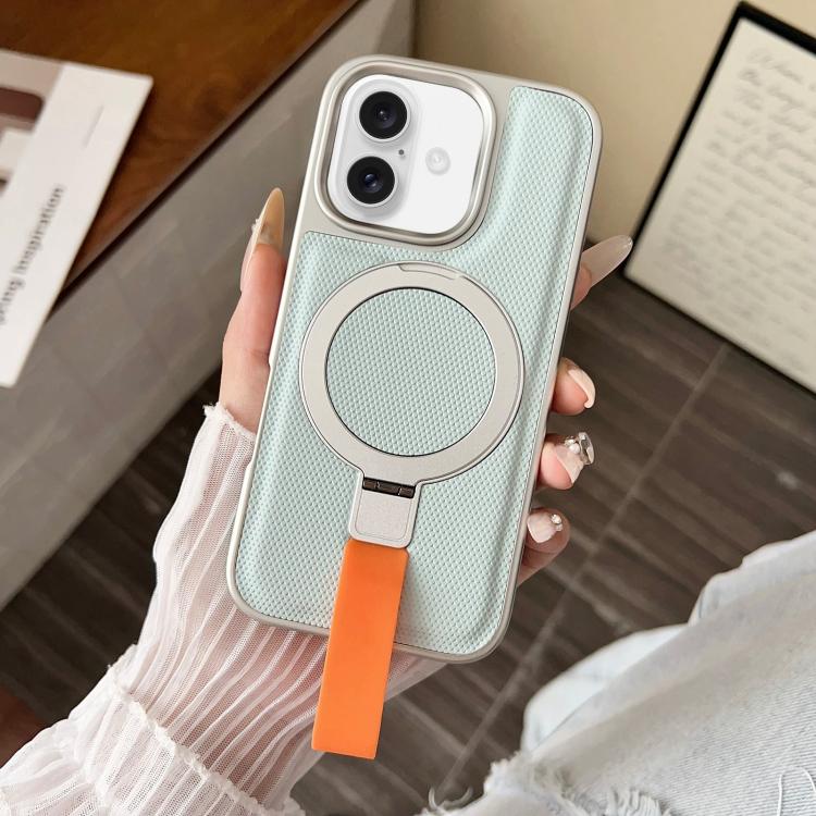 For iPhone 16 Plus Electroplated Diamond Texture Ring Magnetic Holder Phone Case(Cyan)