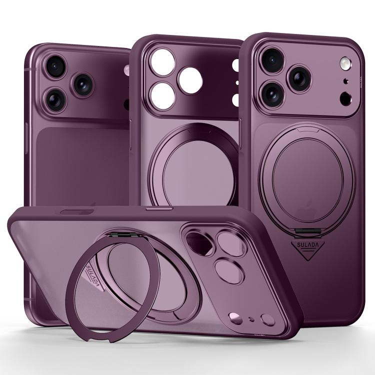 For iPhone 17 Pro Max SULADA Transforms Into 17 Pro Semi-Transparent Matte Rotation Magnetic Holder Phone Case(Purple)